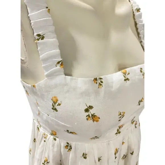Reformation Tana Linen White Floral Maxi Dress Small